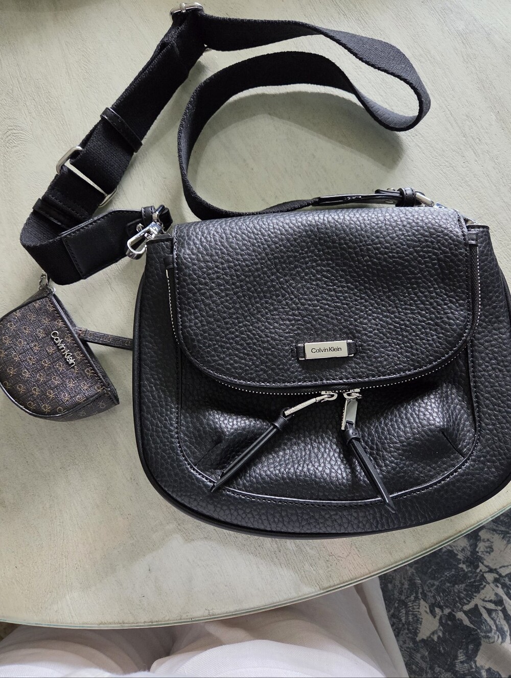 Calvin KleinZulle  Black Pebbled Leather Crossbody Bag with Removable Coin Pouch